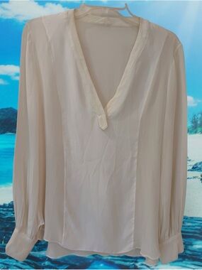 Elegant Sheer H&M blouse / tunic, V-neck, long sleeve, Ivory, Very Pretty, Sz S